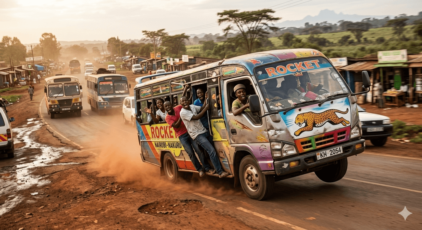 Passengers Hanging off an Overloaded Bus